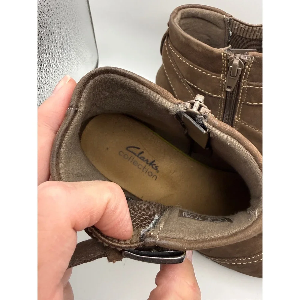 Clarks Collection Ankle Boots Womens 6.5 Brown Leather Buckle Zip 261750414040
